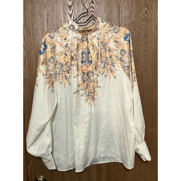 L'ATISTE by Amy Button 1X Mandarin Collar Satin Printed Dress Blouse Brand New - Picture 6 of 16